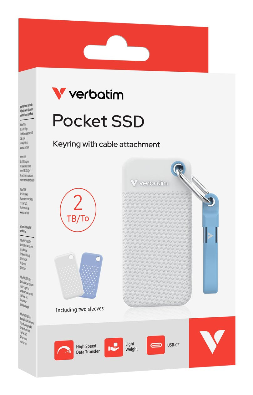 Verbatim Pocket Ssd Usb 3.2 Gen 2 2tb White/Light Blue Incl. Two Rubber Sleeves