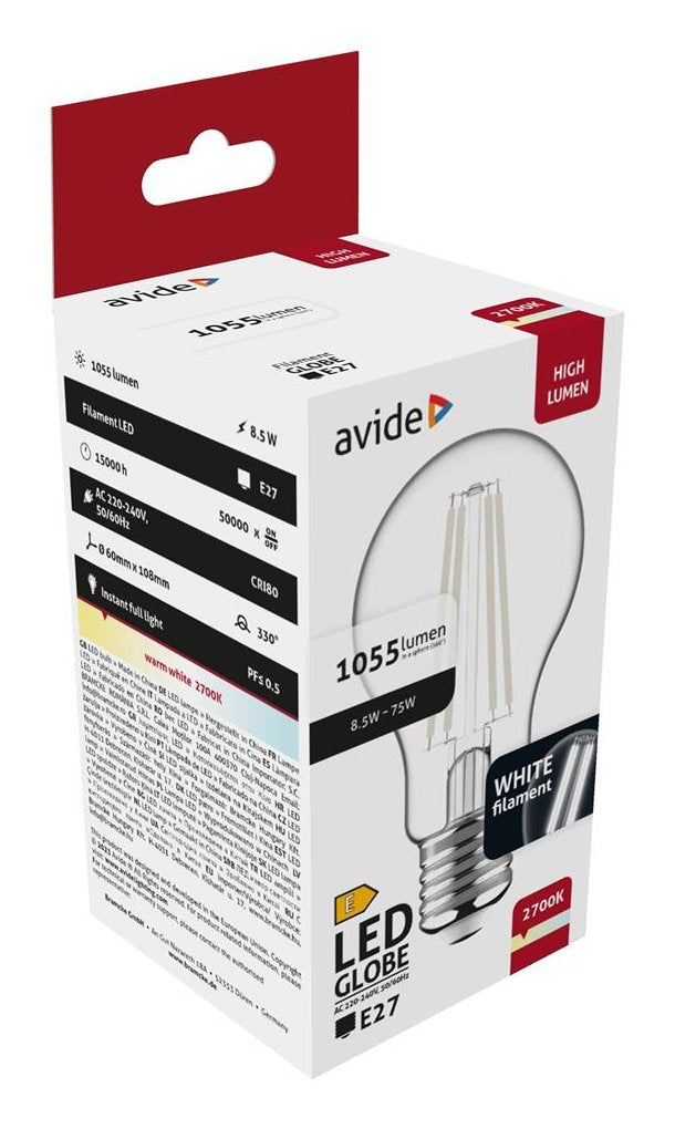 Avide Led Birne Blanco Filament Globe 8.5w E27 Ww 2700k