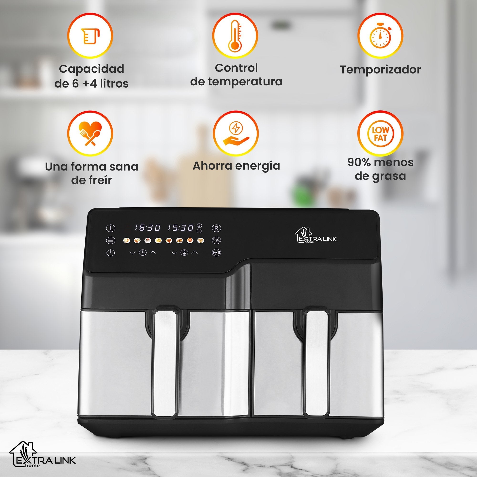 Extralink Home Air Fryer 10l (6l+4l) Eu Sj-1000 2500w