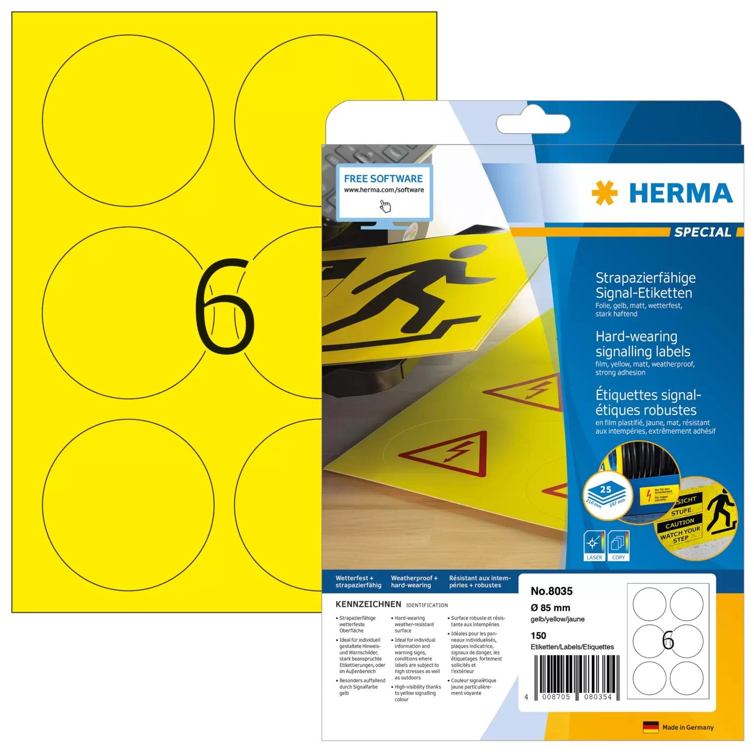 EAN 4008705080354 - HERMA 8035 etiqueta de impresora Amarillo Etiqueta para impresora autoadhesiva imagen 1