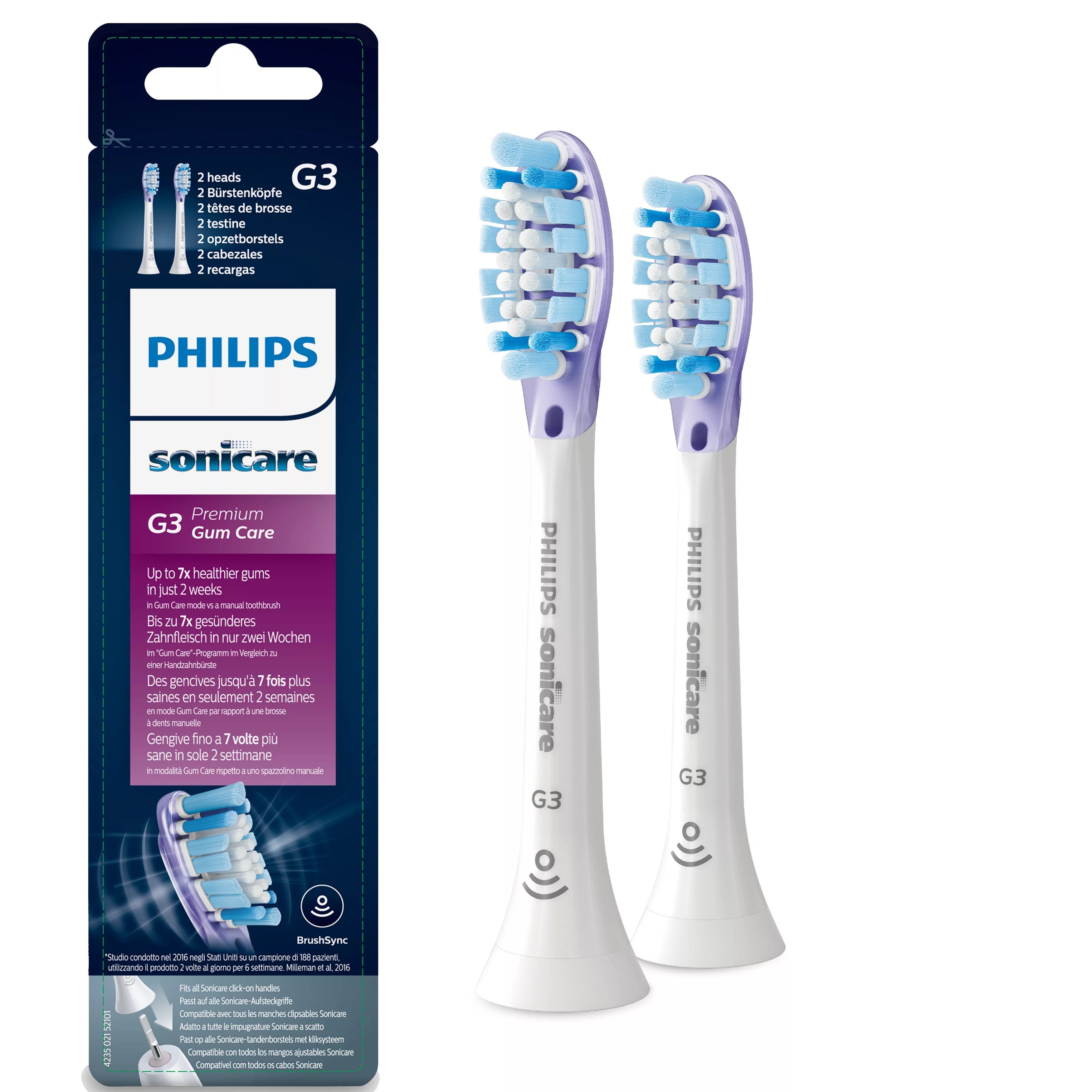 Philips Sonicare Paquete De 2 Cabezales De Cepillo Sónico Estándar, 2 Pieza(S), Blanco, 2 Series Plaque Control 2 Series Plaque Defense 3 Series Gum Health Diamondclean Diamondclean...