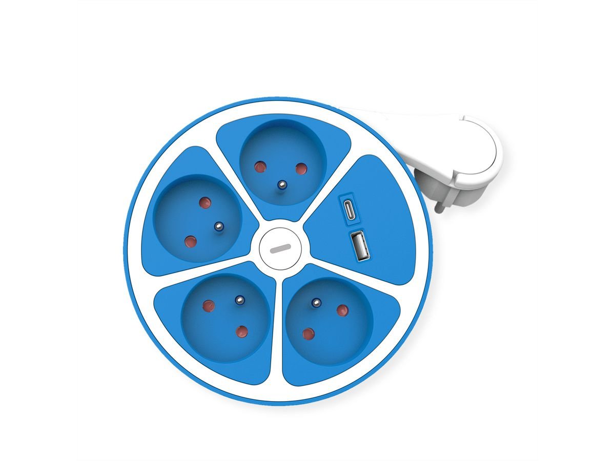 Roline 4-Fach Steckdosenleiste Mit Schalter, Rund, Ute Version, Usb-Charger A+C, Blau, 3 M