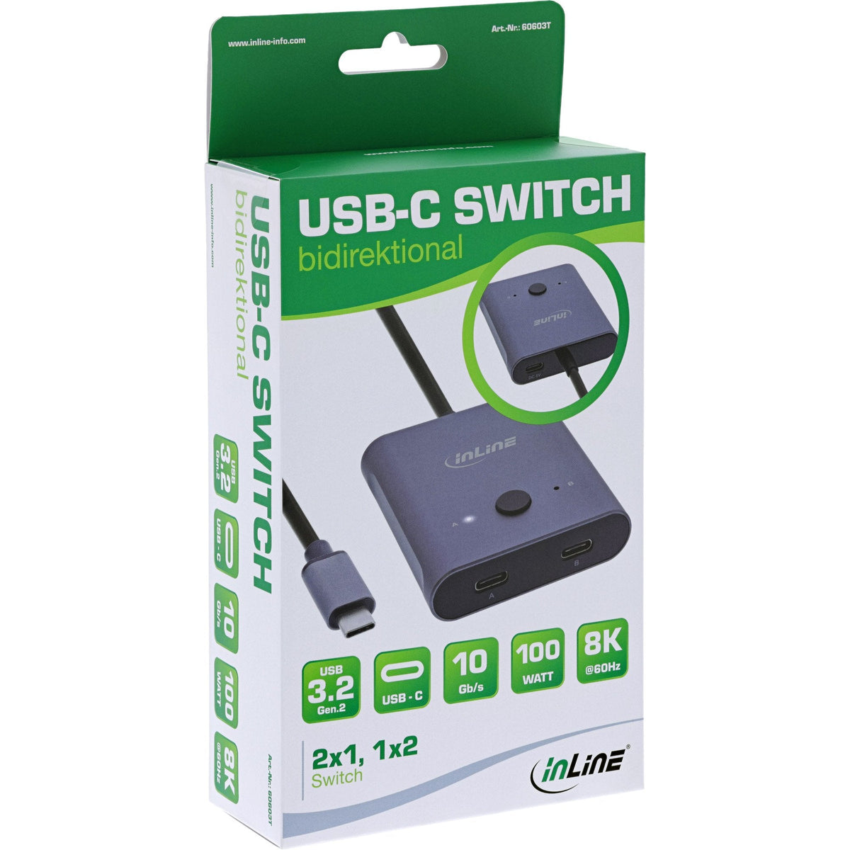 Inline® Usb-C Switch, Bidirectional Switch, 10gb/S, 100w