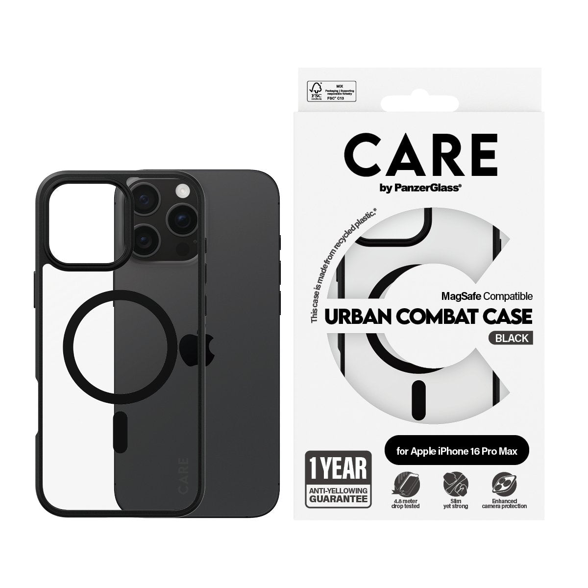 EAN 5715685004261 - PanzerGlass CARE™ by ® Urban Combat Case Transparent w. Black Frame & MagSafe iPhone 16 Pro Max funda par imagen 2