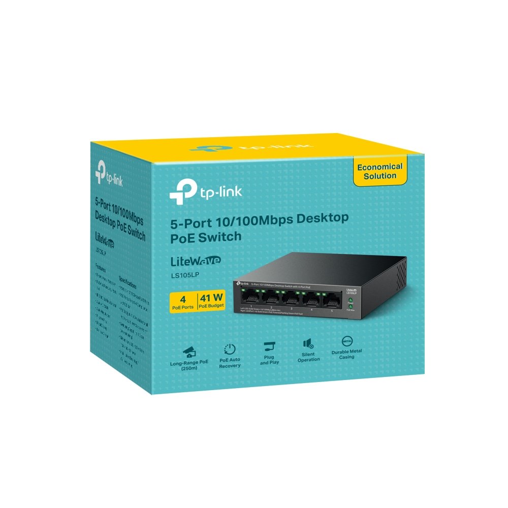 Switch No Gestionable Tp-Link Ls105lp Litewave 5p 10/100 4p Poe+ Sobremesa Carcasa Metal No Rack