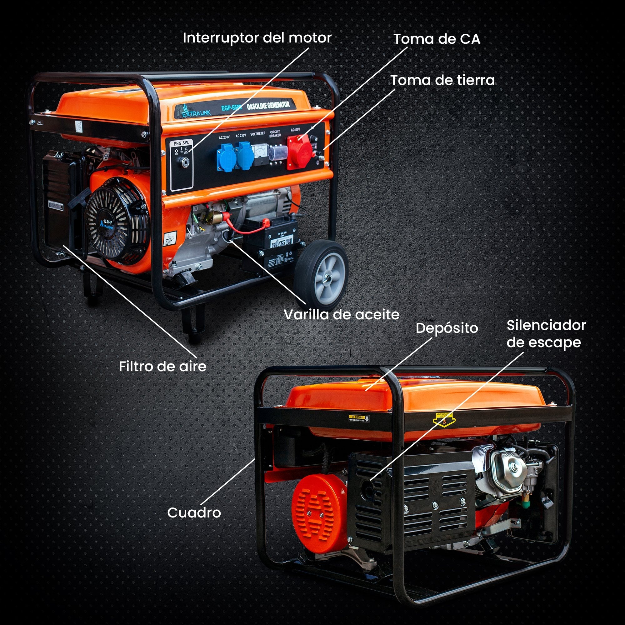 EAN 5905090330356 - Extralink EX.30356 motor-generador 5000 W 25 L Negro, Naranja imagen 22