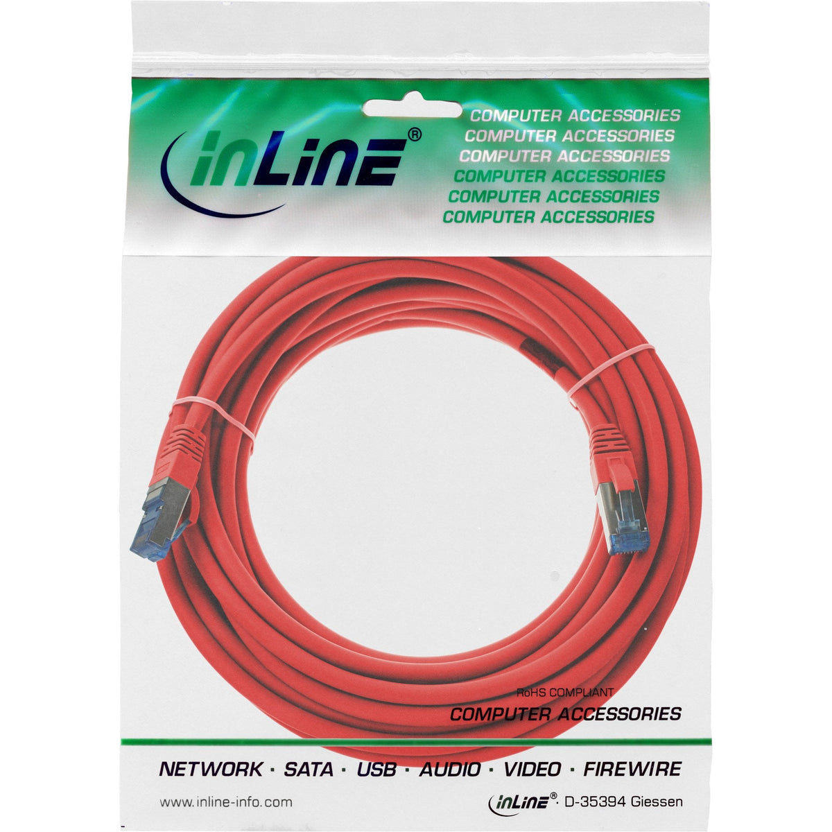 Cable De Red Inline S/Ftp Pimf Cat.6a Libre De Halógenos 500mhz Rojo 10m