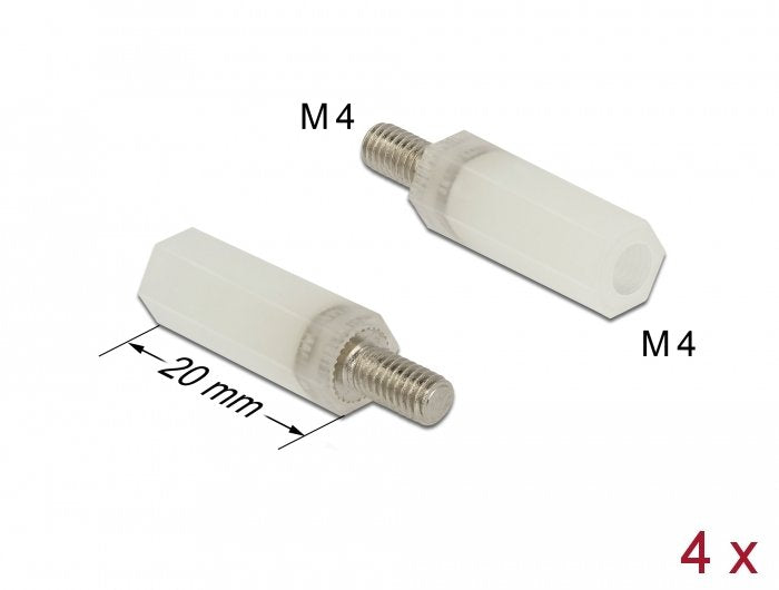 Delock Abstandshalter M4 X M4, Sechskant, Innen / Aussen, 20 Mm Natur 4 Piezas
