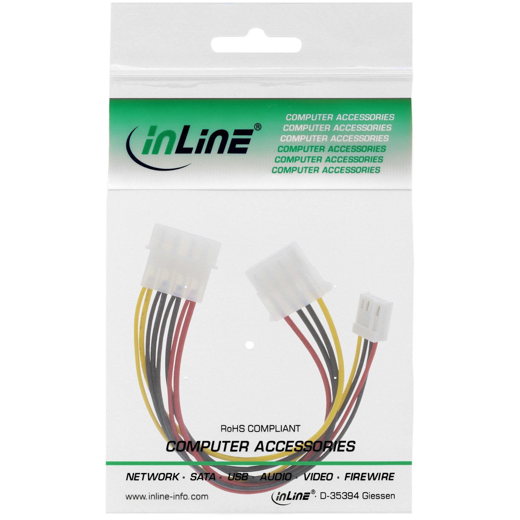 Cable Y De Alimentación Interna Inline 1 Molex De 5,25" A 1 Molex De 5,25" + 1 Disquete De 3,5"