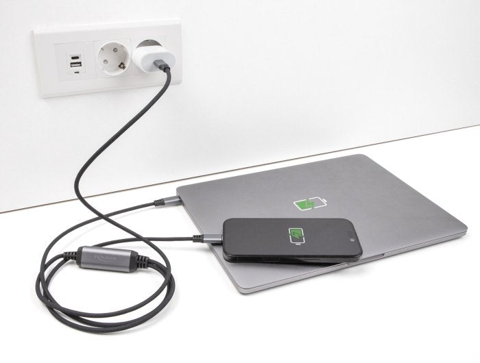 Delock Usb-C Y-Cable 1 X Stecker Zu 2 X Stecker Pd 3.0 100 W Intelligente Stromaufteilung 1,2 M