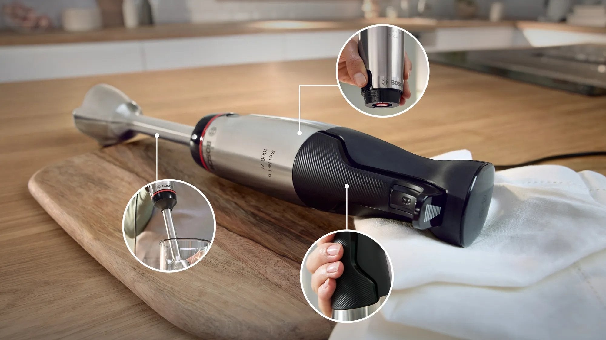 EAN 4242005340576 - Bosch Serie 6 MSM6M610 licuadora Batidora de inmersión 1000 W Negro, Acero inoxidable imagen 5