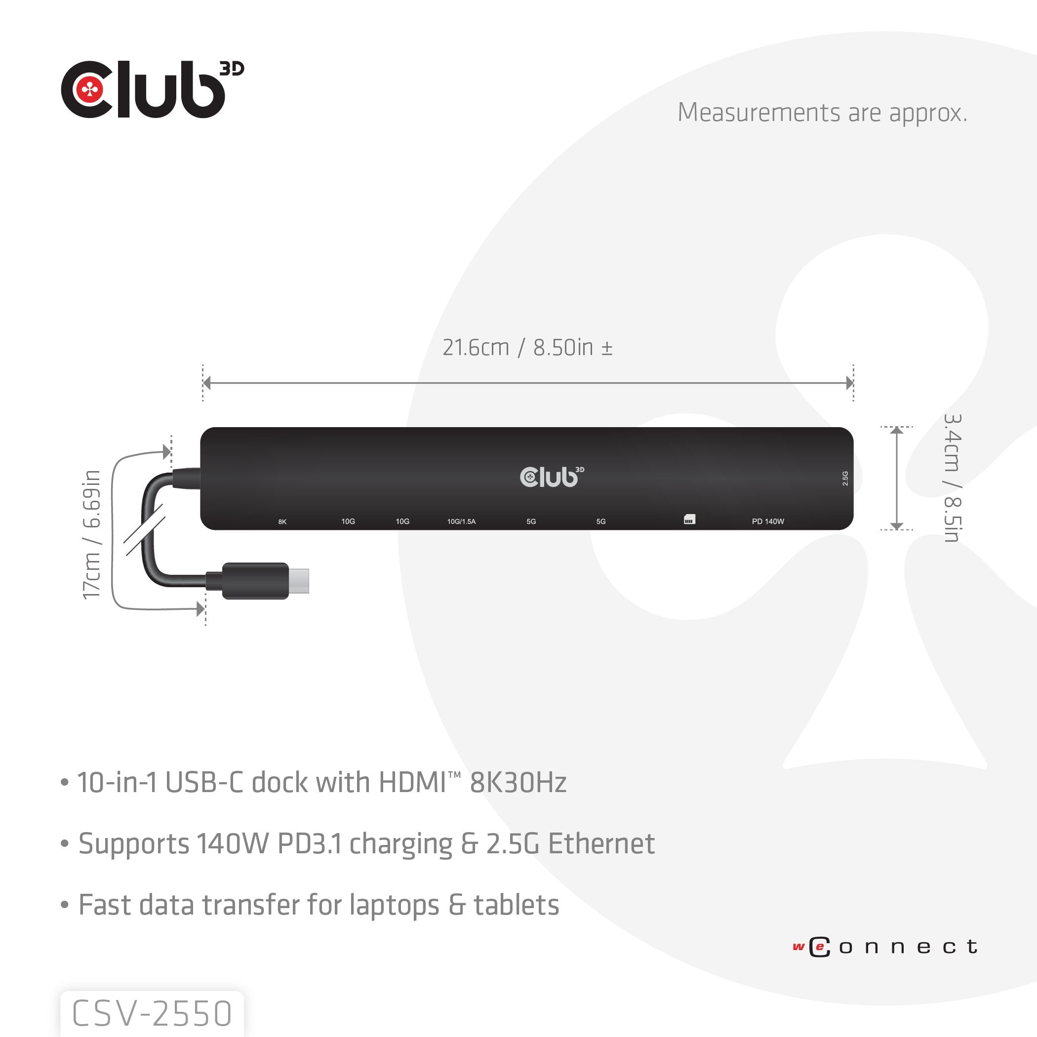 Club3d Tragbare Docking Usb-C ->2xusb-C 3xusb-A Hdmi Sd 140w Retail