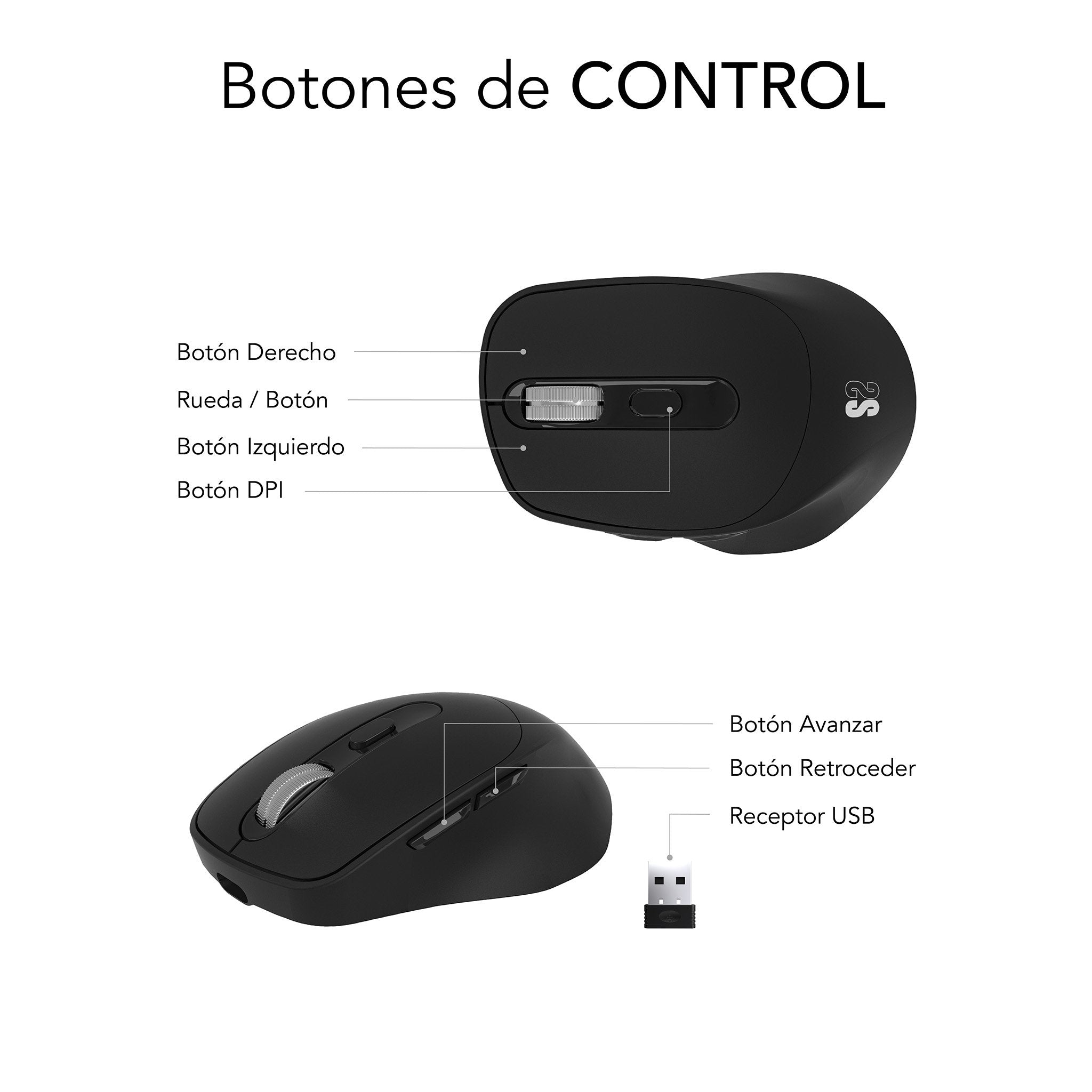 Raton Subblim Confort Ergo Dual  Inalambrico Bluetooth, Usb 2.4ghz 2400dpi - 5 Botones - Uso Diestro - Negro