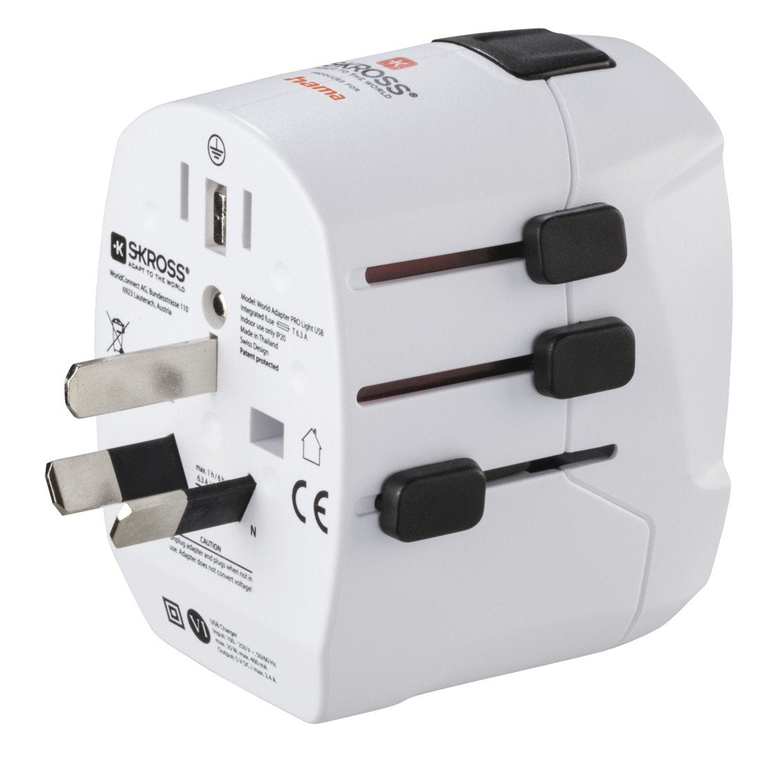 Hama World Travel Pro Adaptador De Viaje Universal - Potencia Hasta 1680w - Voltaje 110-240v - Blanco