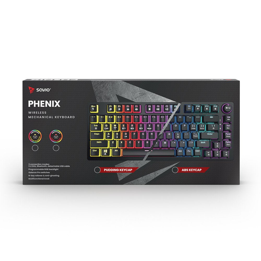 EAN 5901986048558 - Savio SAVGK-PHENIX RED PUDDING teclado Juego USB + RF Wireless + Bluetooth QWERTY Inglés de EE. UU. Negro imagen 7