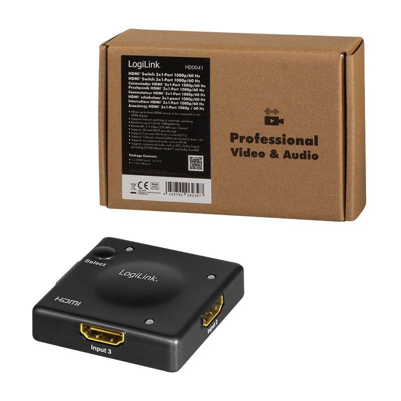 Switch Logilink Hd0041 Hdmi 3x1 Puertos, 1080p / 60hz, Mini, Hdcp, Cec