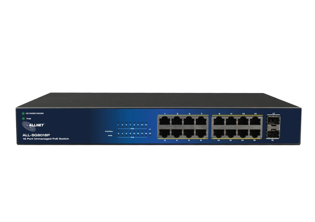 Allnet Switch Unmanaged Layer2 18 Port &Hll Poe Hdget 240w &Hll 16x Poe At &Hll 2x Sfp &Hll 19\" &Hll Ventiladorlos &Hll All-Sg8018p