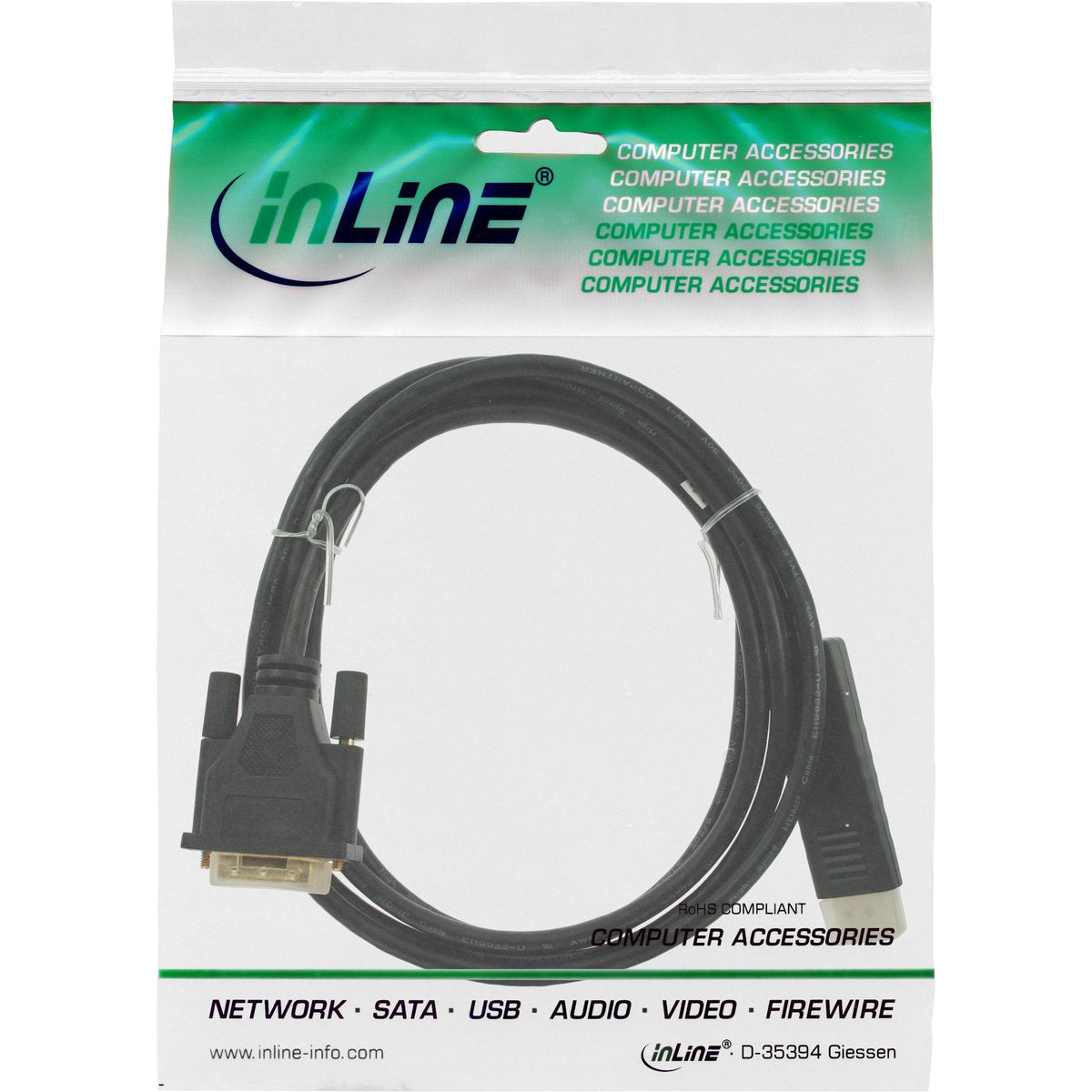 Cable Inline Displayport A Dvi Negro 10m