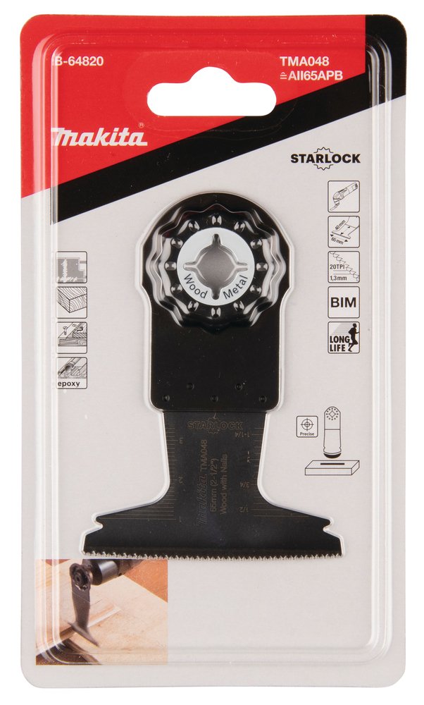 Makita B-64820 Starlock Wide Plunge Cut Saw Blade, 65 Mm Diameter X 20 Tpi, Black