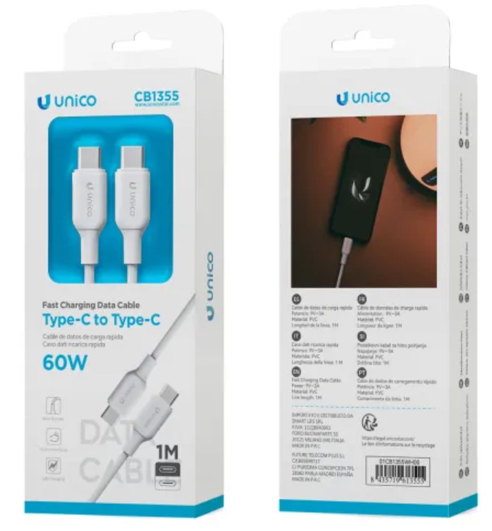 Cable Unico Usb Tipo(C) A Usb Tipo(C) 60w Pvc