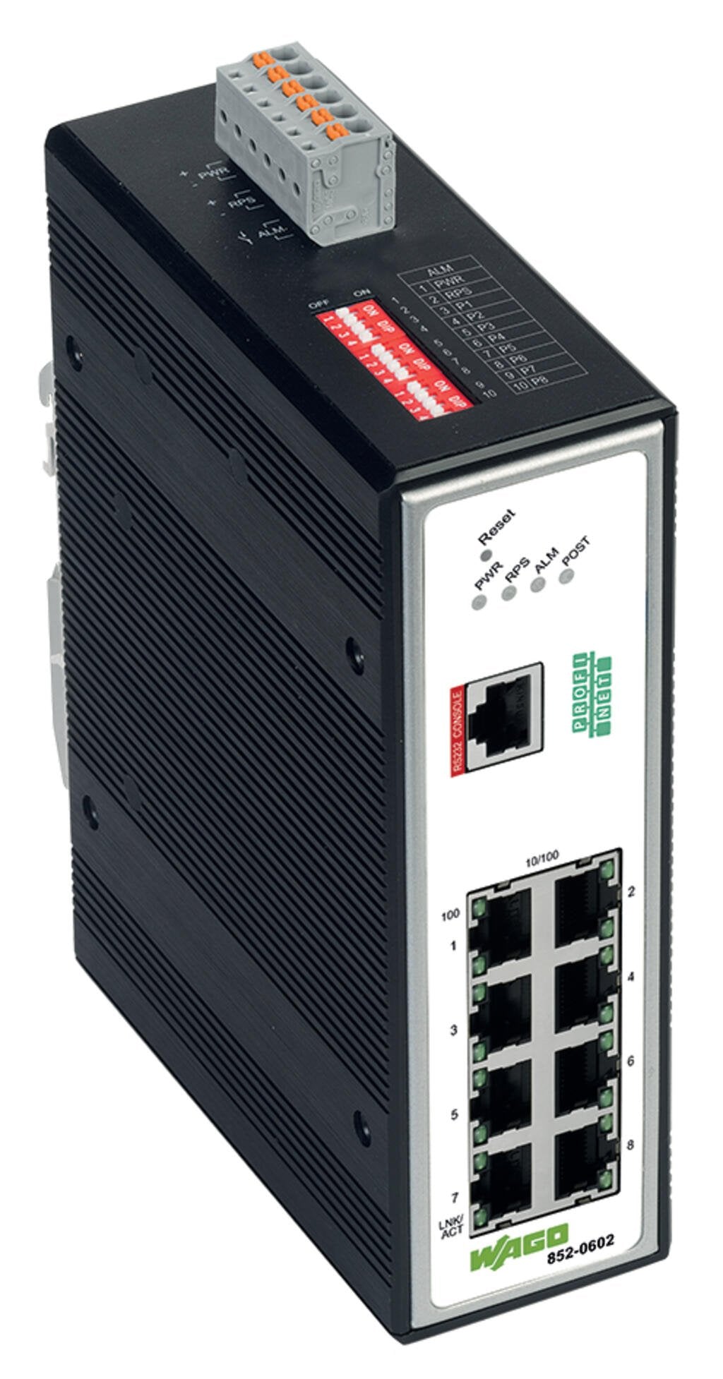 Wago 852-602 Industrial-Managed-Switch 8 Ports 100base-Tx Profinet Schwarz
