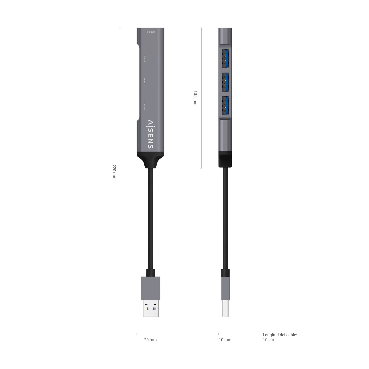 EAN 8436574706314 - AISENS A106-0540 hub de interfaz USB 3.2 Gen 1 (3.1 Gen 1) Type-A 5000 Mbit/s imagen 4