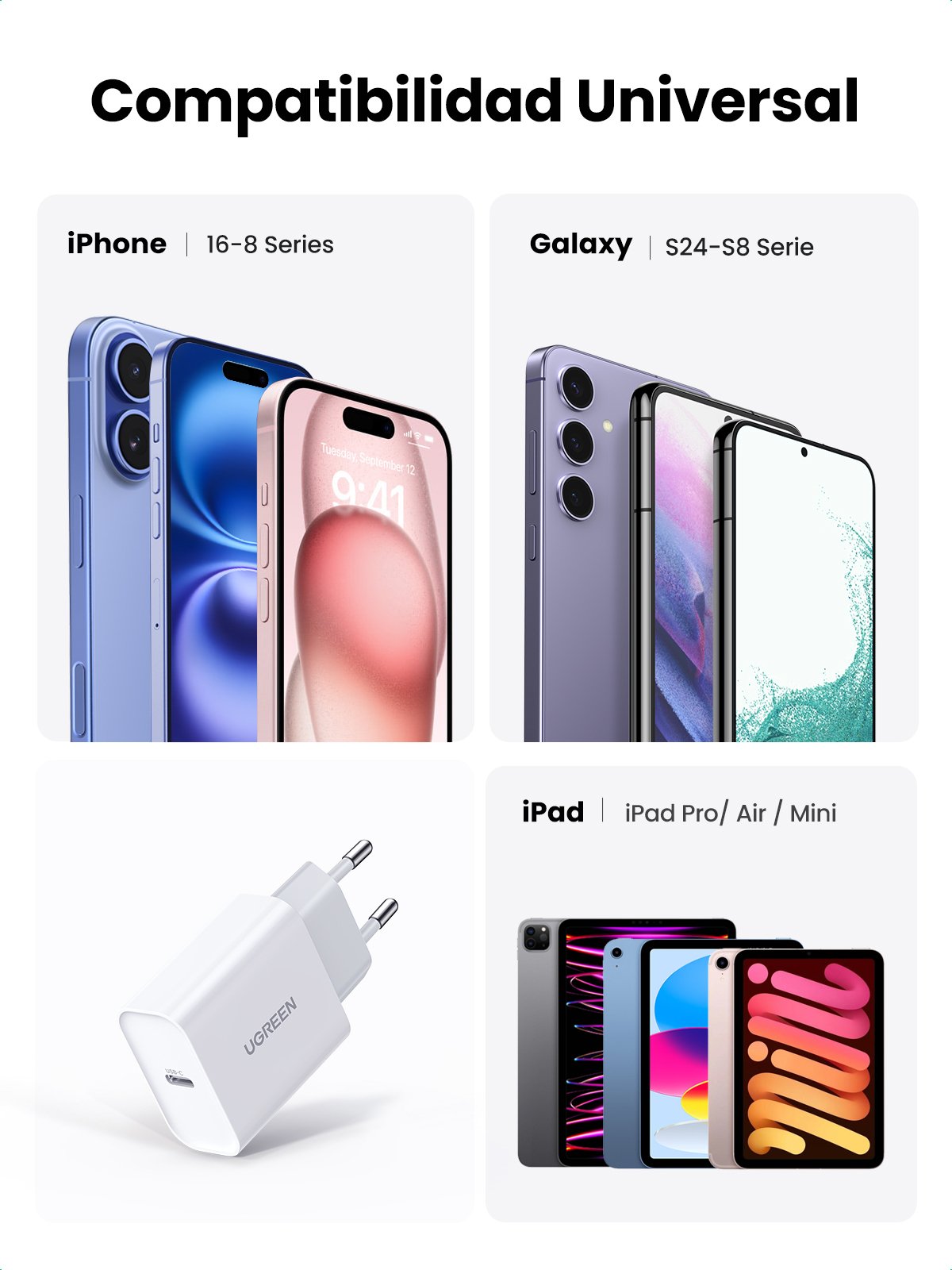 EAN 6957303864508 - Ugreen 60450 cargador de dispositivo móvil Universal Blanco Corriente alterna Carga rápida Interior imagen 7