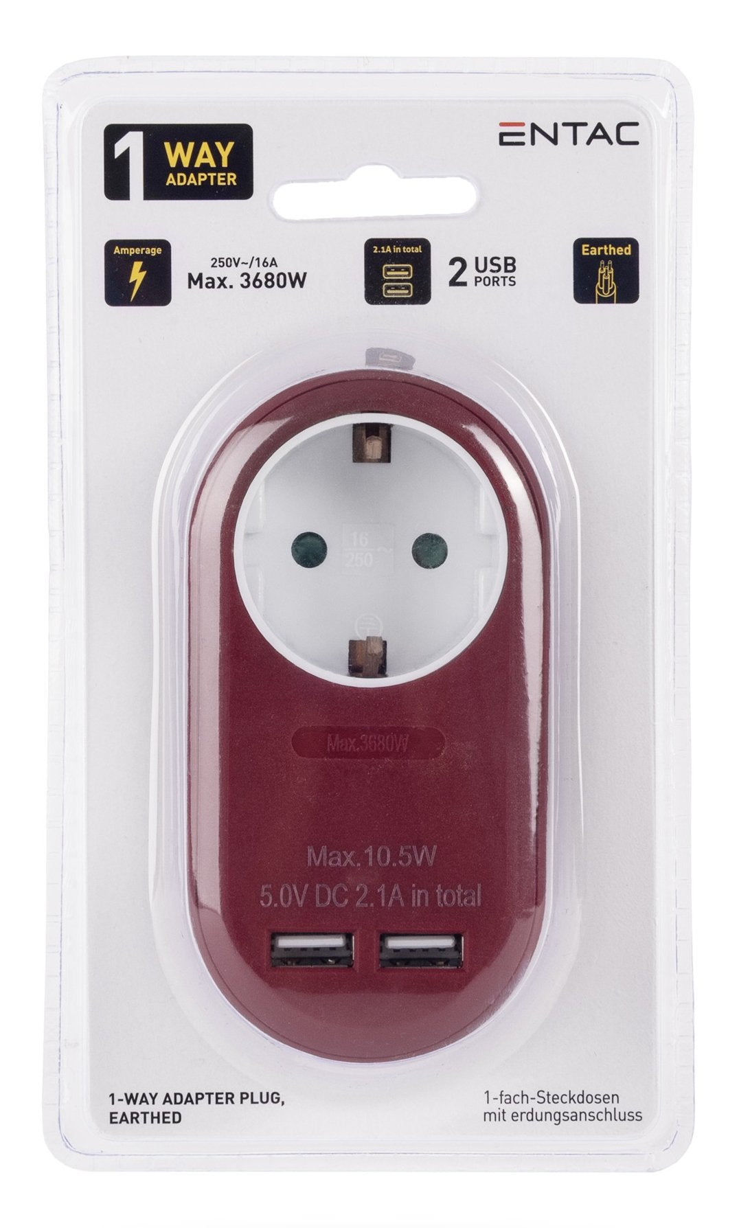 Entac Meckdosenadaptador + 2x Usb-A Hrgundy