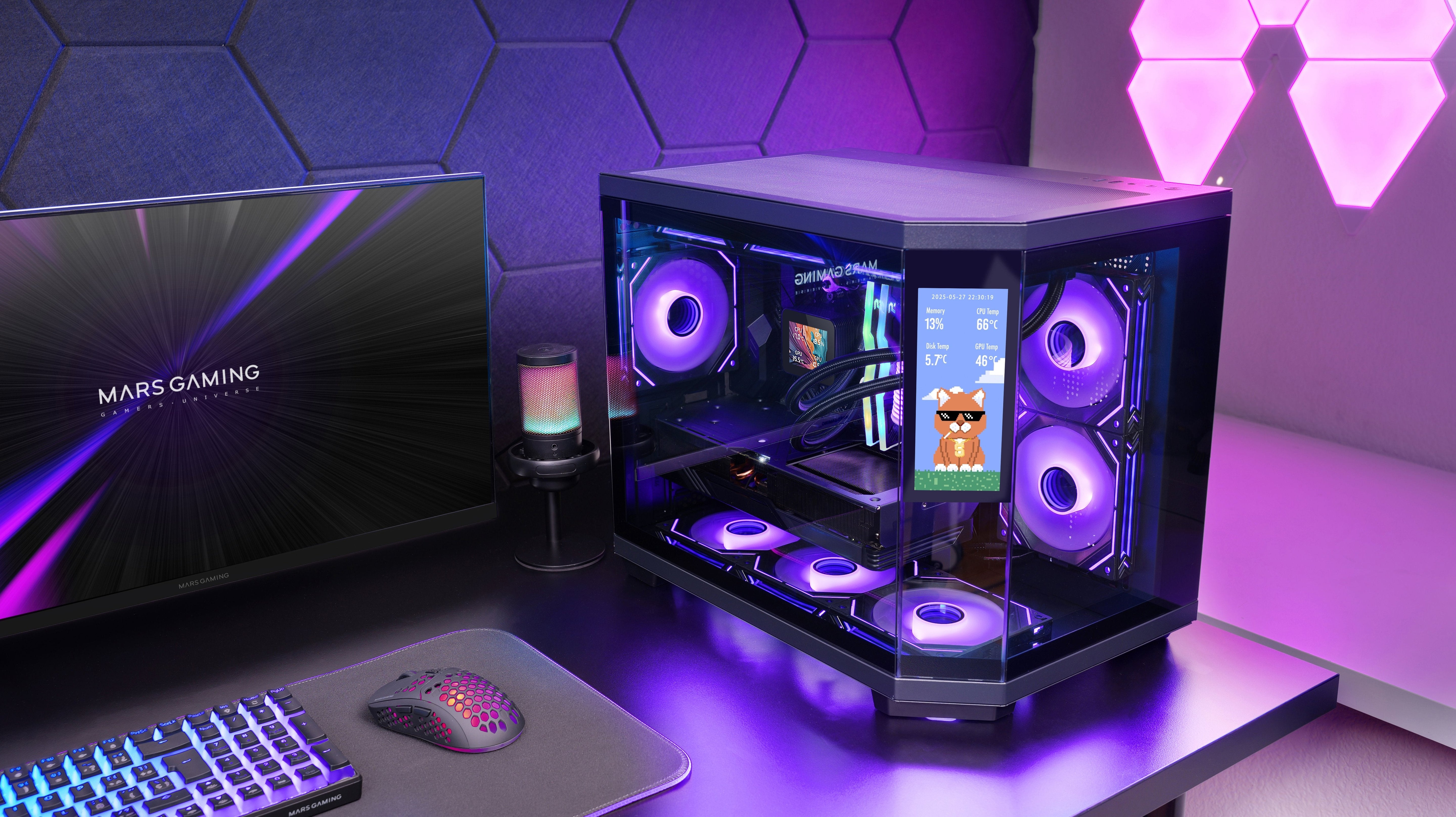 Caja Microatx Mc3t Corelcdm Negro Mars Gaming M-Atx / Usb-C X1 / Usb 3.0 X1 / Usb 2.0 X1 /2x Hdd + 3x Ssd / Pantalla Ips 7.2''