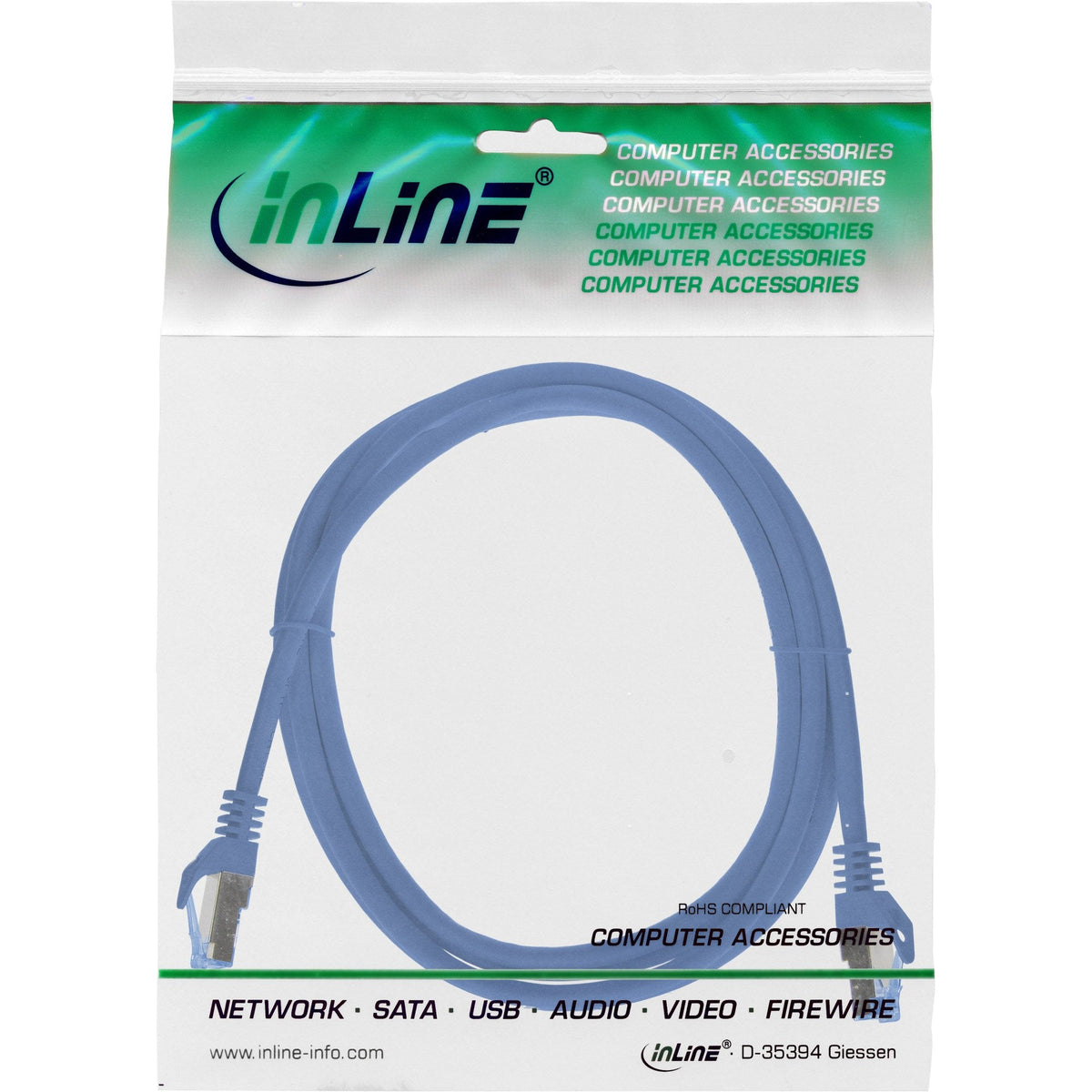 Inline® Patch Cable, Cat.6a, S/Ftp, Tpe (Lszh), Cca, Blue, 0.3m