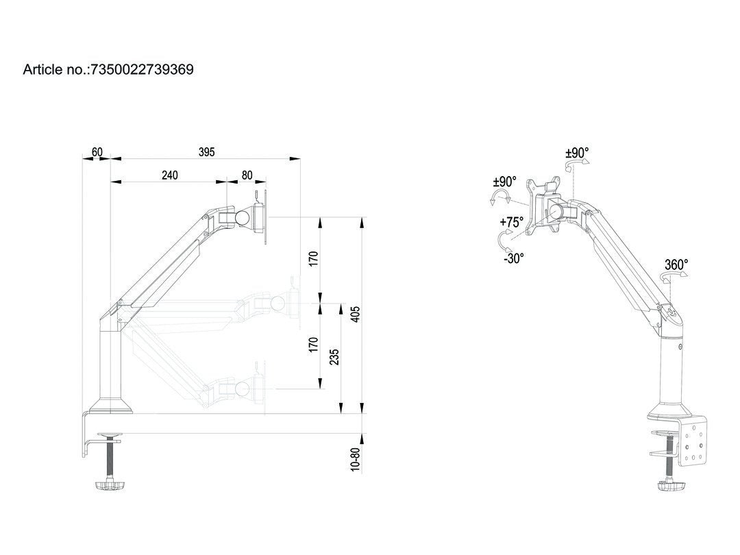 Multibrackets 9369 Soporte Para Monitor 81,3 Cm (32") Escritorio Negro