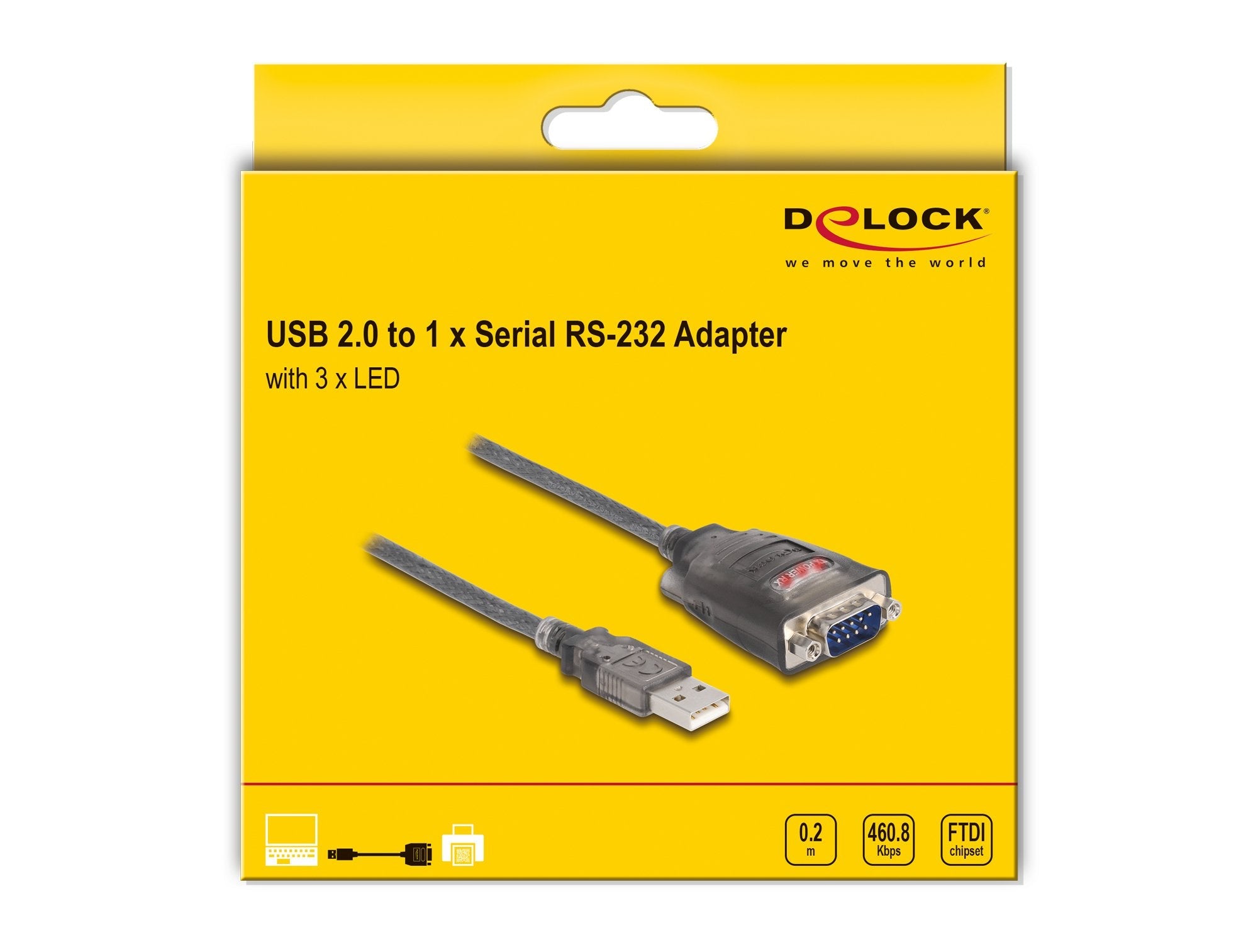 Delock 61412 Adaptador Usb 2.0 Tipo-A A 1 X Serial Rs-232 D-Sub 9 Pin Macho Con Tuercas Con 3 X Led 0,2 M