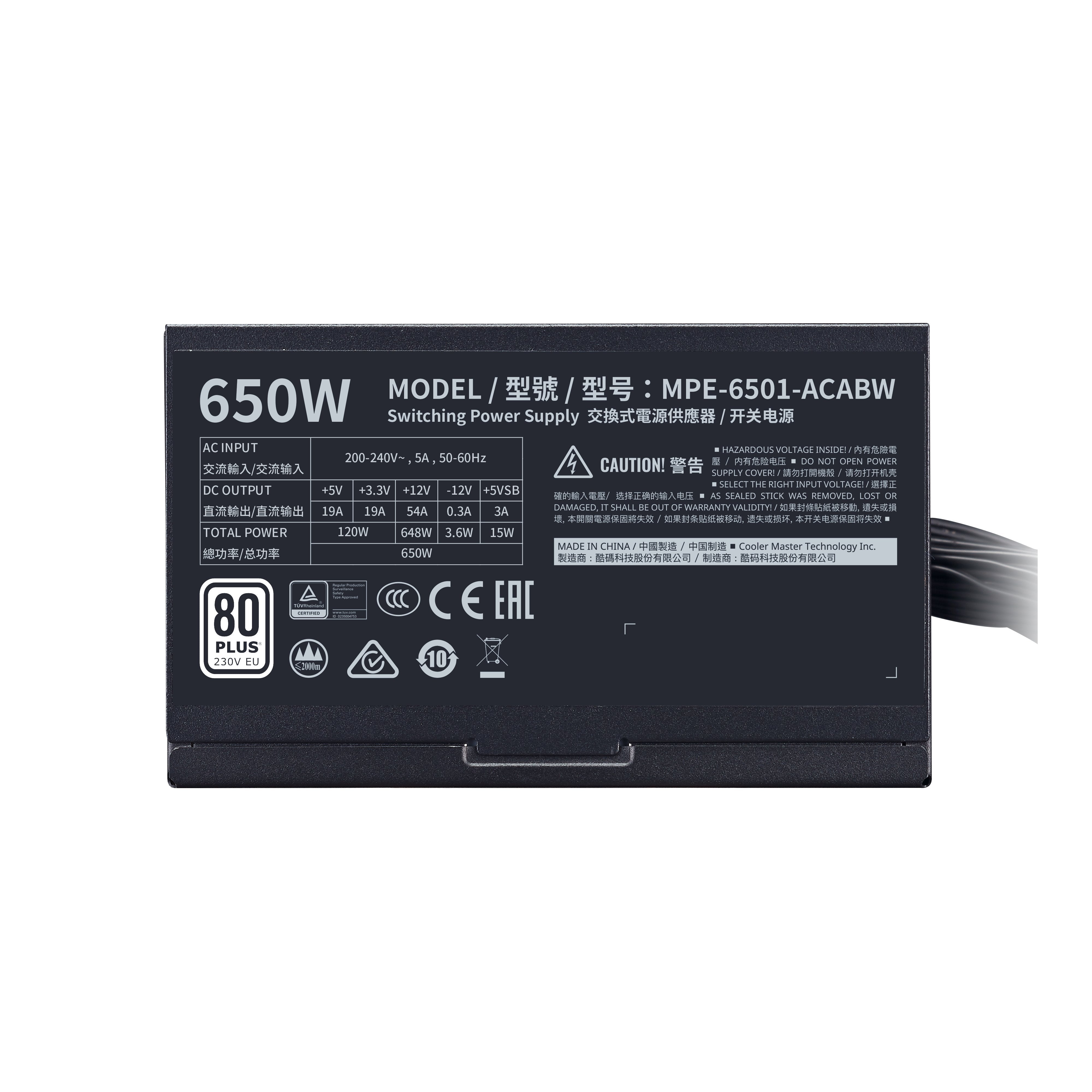 Fuente De Alimentacion Coolermaster 650w Mwe White V2 230v 80+, Cable Type: Flat Black