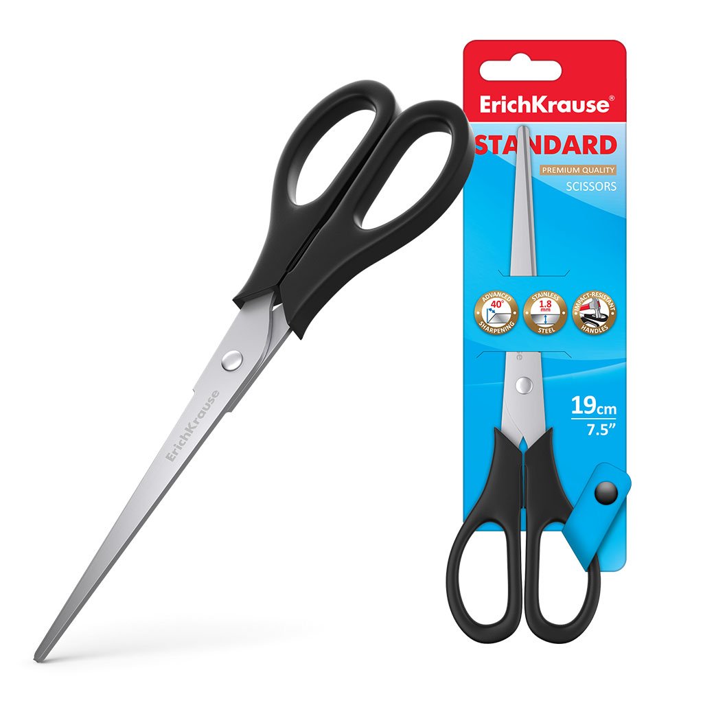 Erichkrause Tijeras Standard - Cuchillas De Acero Inoxidable - Afilado Doble Avanzado - Resistente A La Corrosion - Mangos De Plastico Resistente - Color Negro