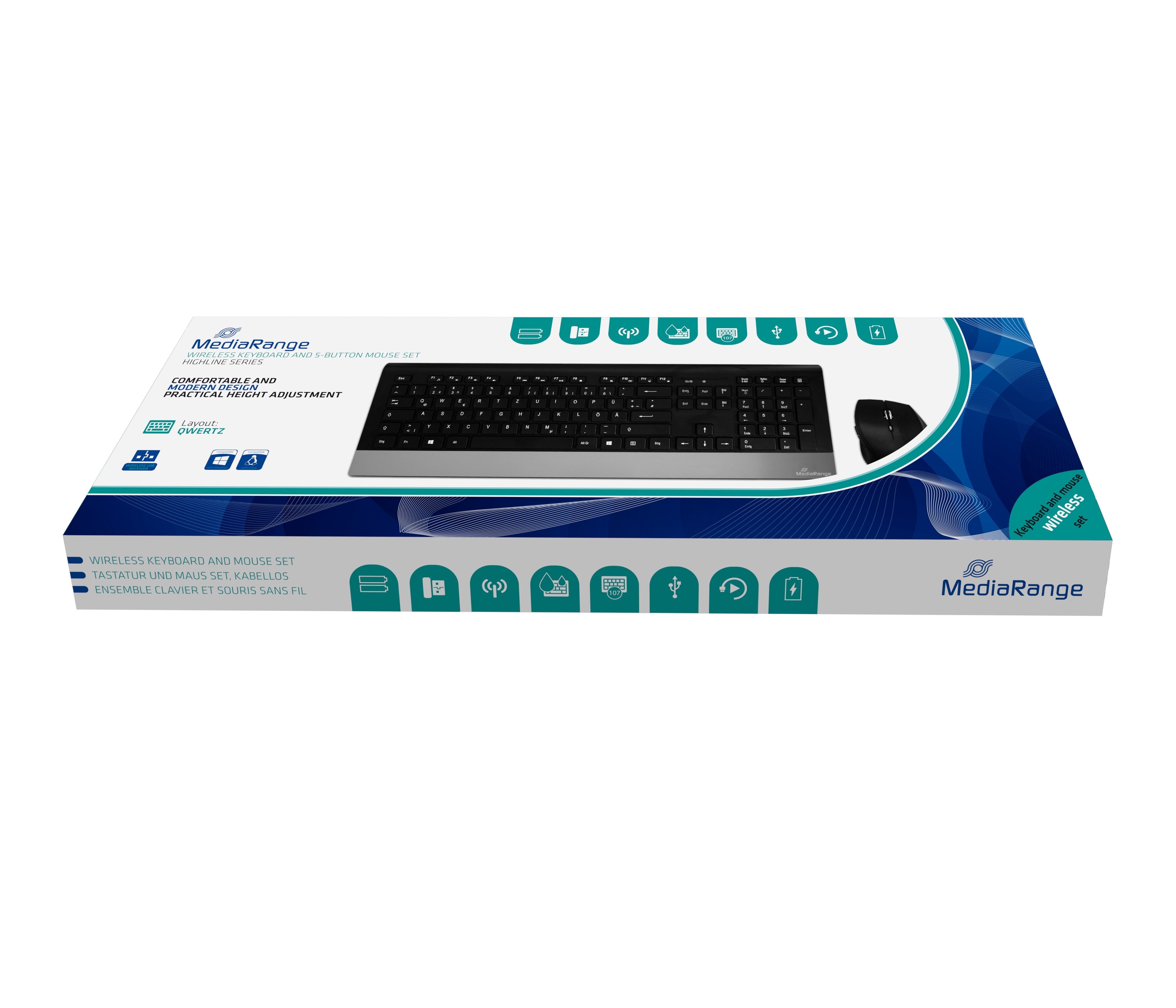 Mediarange Mros105 Teclado Rf Inalámbrico Qwertz Inglés Negro, Plata