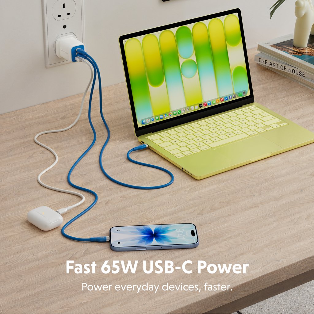 Targus Hyperjuice Flex - Fuente De Alimentación - Gan - 65 Watt - 3 Puntos De Conexión De Salida (2 X Usb-C, Usb)