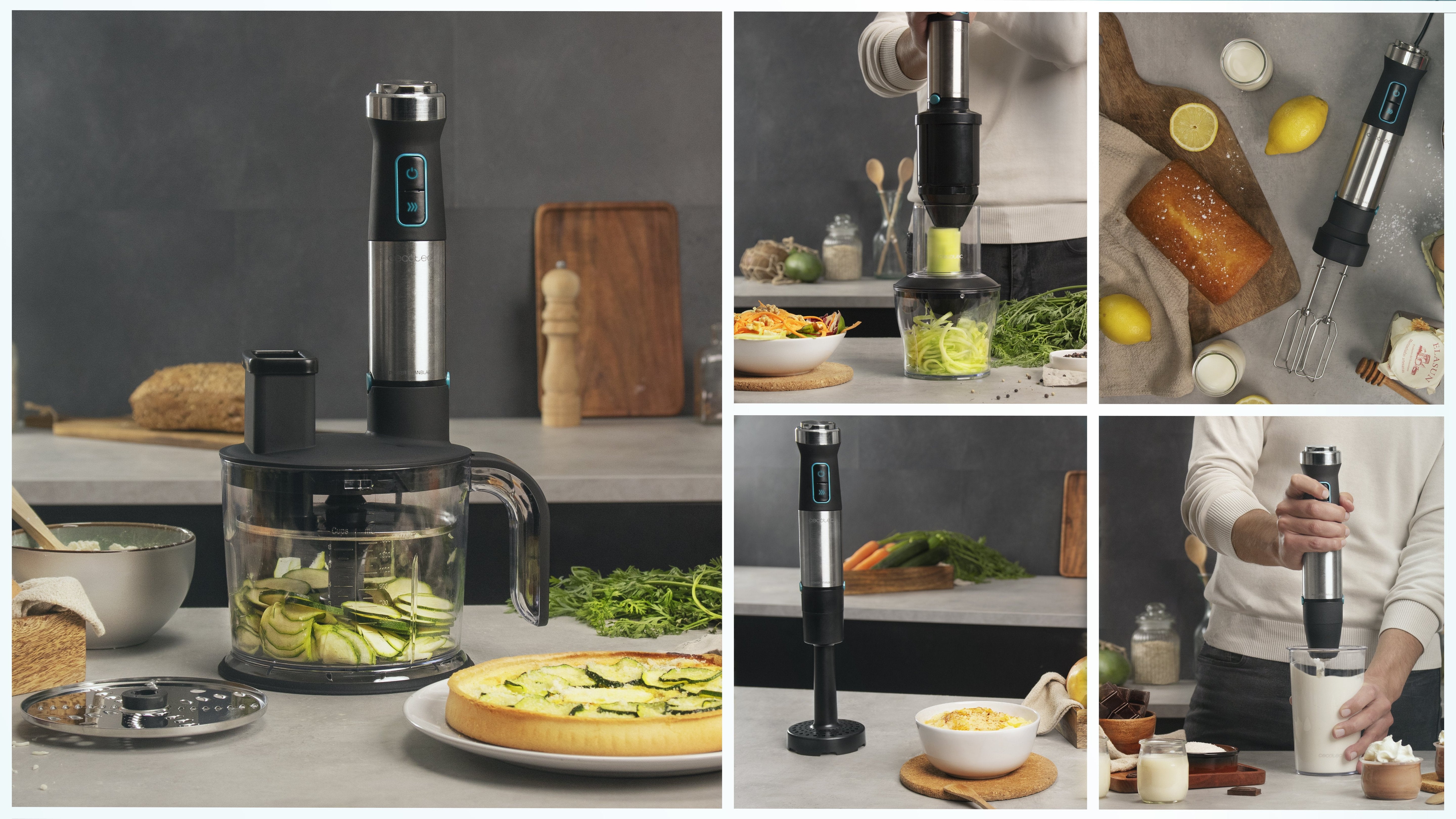 Cecotec Stabmixer Power Titannegro 1500 Xl, Mit Zubehörset (Edelstahl/Negro, 1.500 Watt, Mit Zerkleinerer, Spiralschneider, Kartoffelstampfer, Schneebesen) 4275