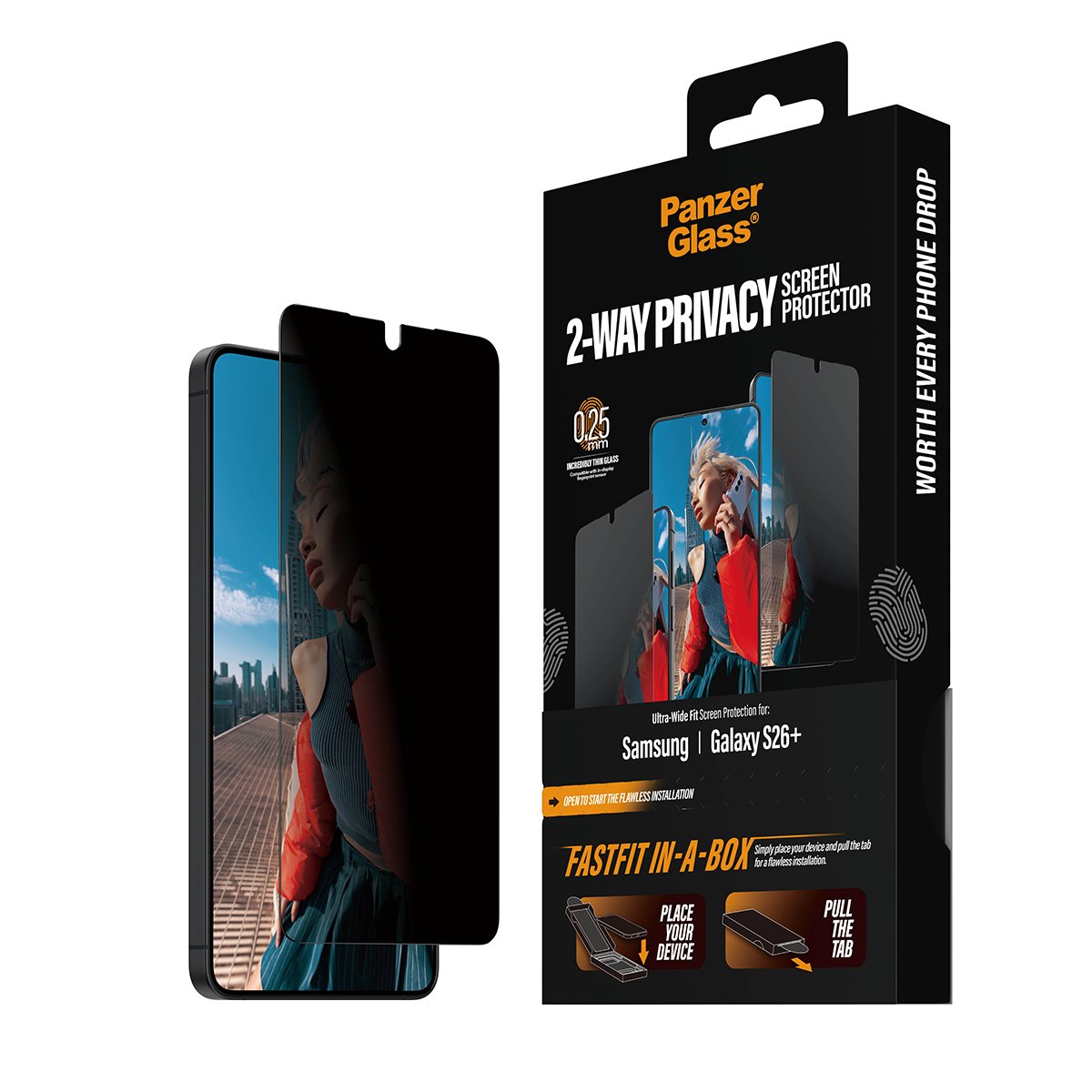 EAN 5715685033926 - PanzerGlass ® 2-Way Privacy Screen Protector Samsung Galaxy S26+ | Ultra-Wide Fit w. FASTFIT IN-A-BOX Pro imagen 7