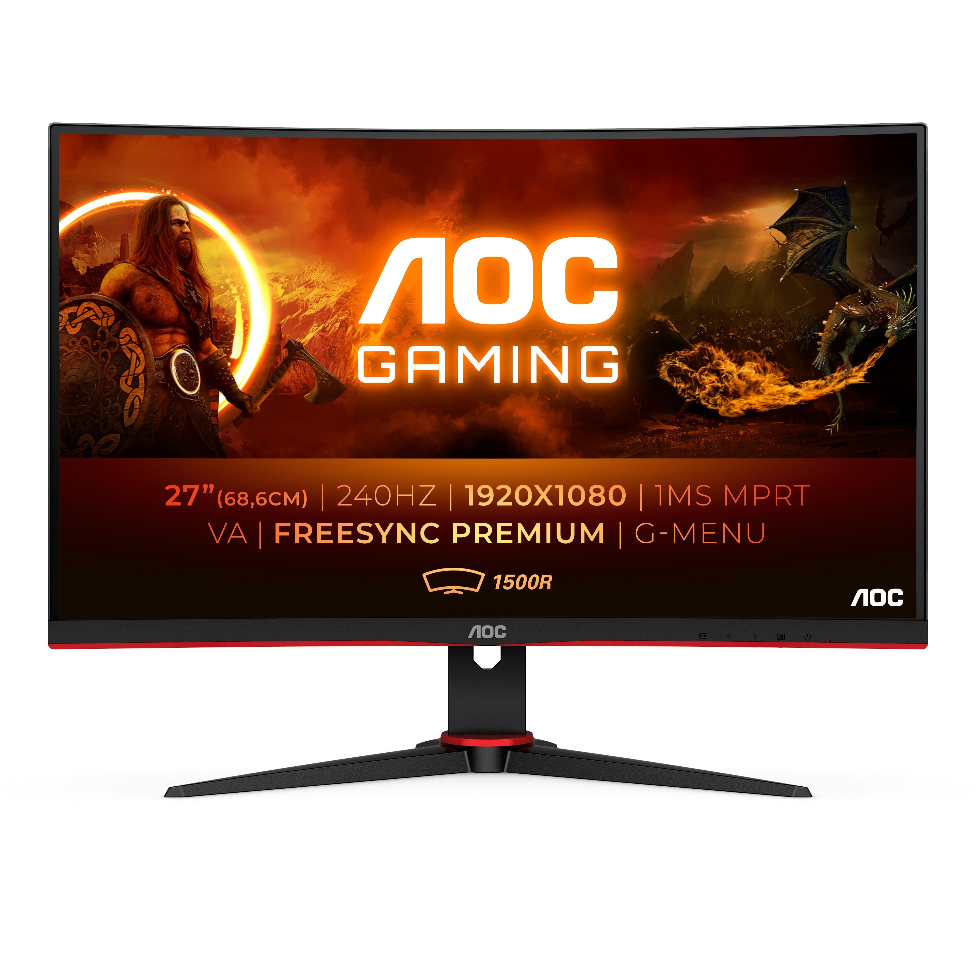 Monitor Aoc 27" C27g2ze/Bk Full Hd Led Gaming Curvo 16:9 0,5ms 240hz 2xhdmi Dp Vesa Full Hd Negro Rojo