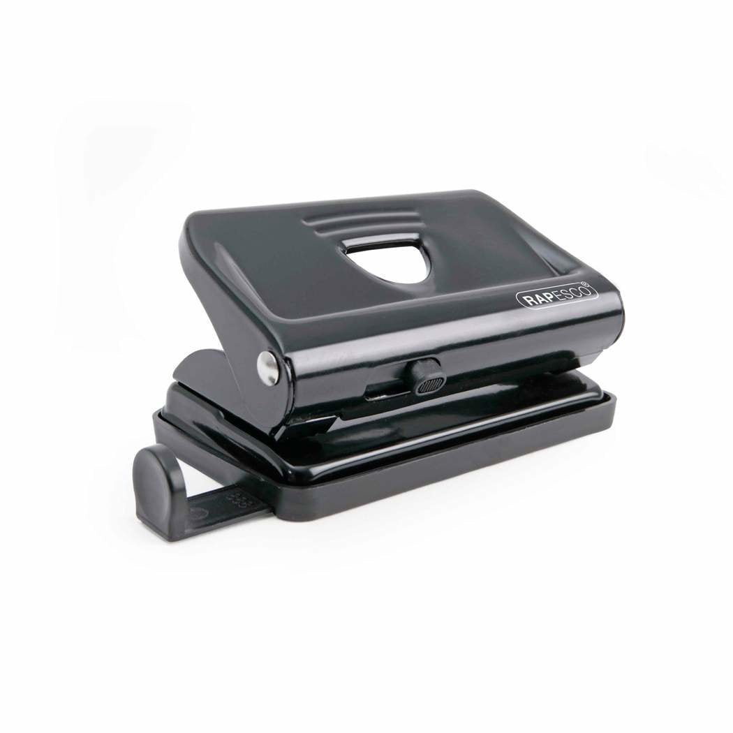 Rapesco 810 Taladro Perforador Metalico - Hasta 12 Hojas - Marcas De Formato - Facil Vaciado - Negro