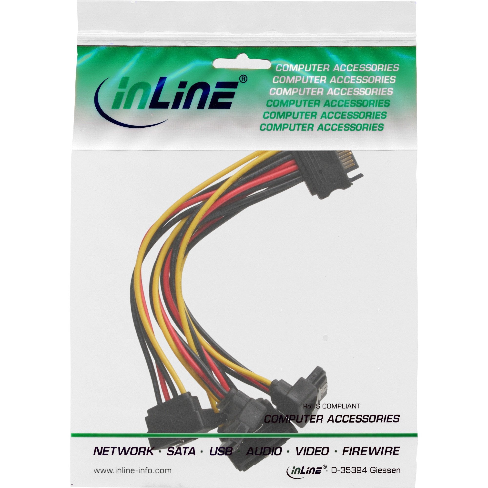 Cable Inline Sata Power 1 A 4 A Conector Sata 4x En Ángulo Con Pestillos De 0,3 M