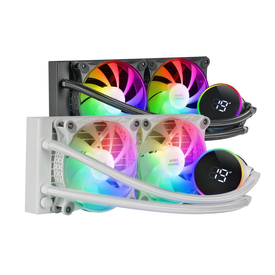 Refrigeracion Liquida Frgb Ml-Lcd 240 Blanco Mars Gaming Intel Lga 2066/ 2011/ 1700/ 1200/ 1156/ 1155/ 1151/ 1150 / Amd Am5/ Am4/ Am3+/ Am3/ Am2+/ Am2/ Fm2/ Fm1/ Pantalla Lcd/ 2x120mm/ Iluminación Argb/ Tdp Hasta 500w