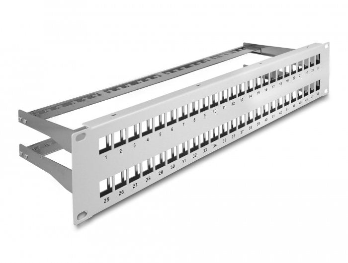 Delock Patch Panel Keystone De 19" De 48 Puertos Con Alivio De Tensión 2u Gris