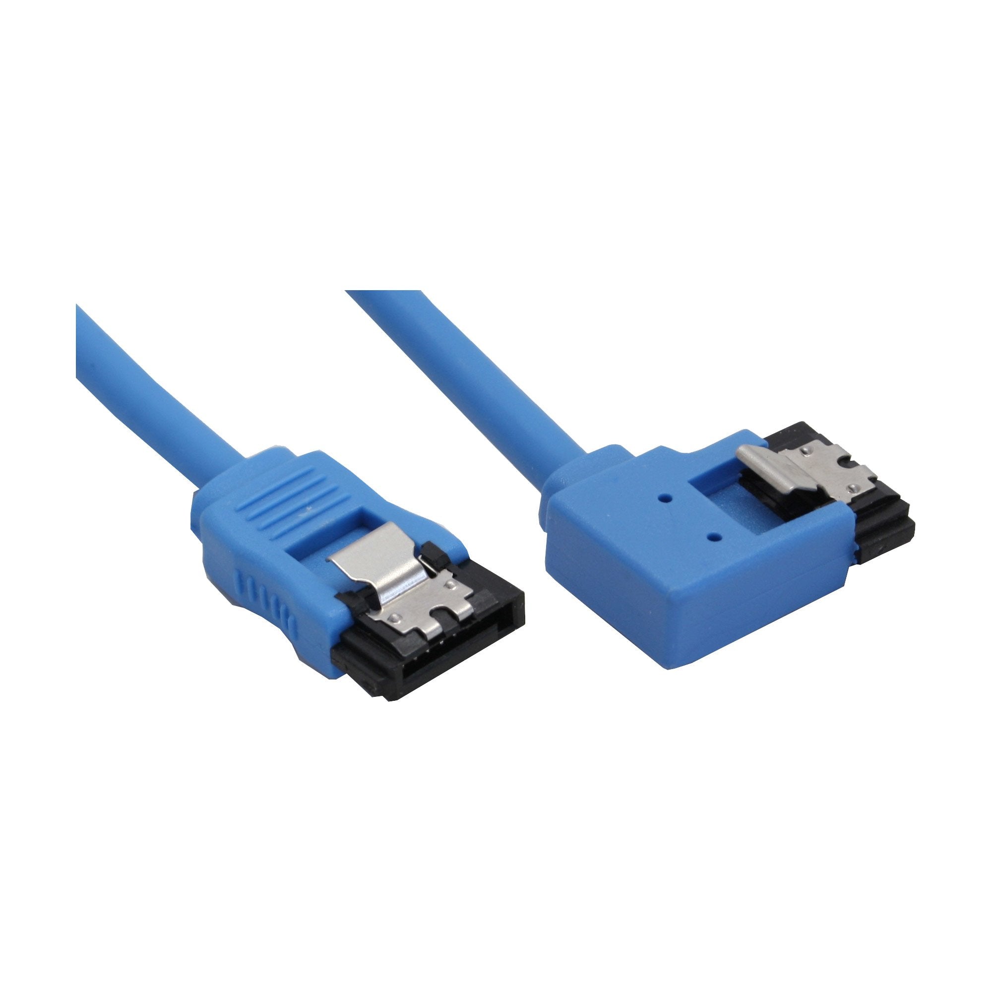 Cable Redondo Inline Sata 6gb/S Azul A La Izquierda En Ángulo De 90° Con Pestillos 0,5 M
