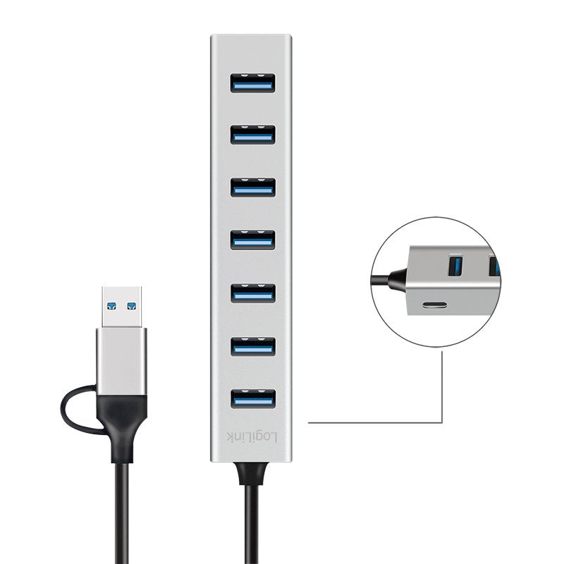 Logilink Ua0441 Hub De Interfaz Usb 3.2 Gen 1 (3.1 Gen 1) Type-A + Type-C 5000 Mbit/S Gris