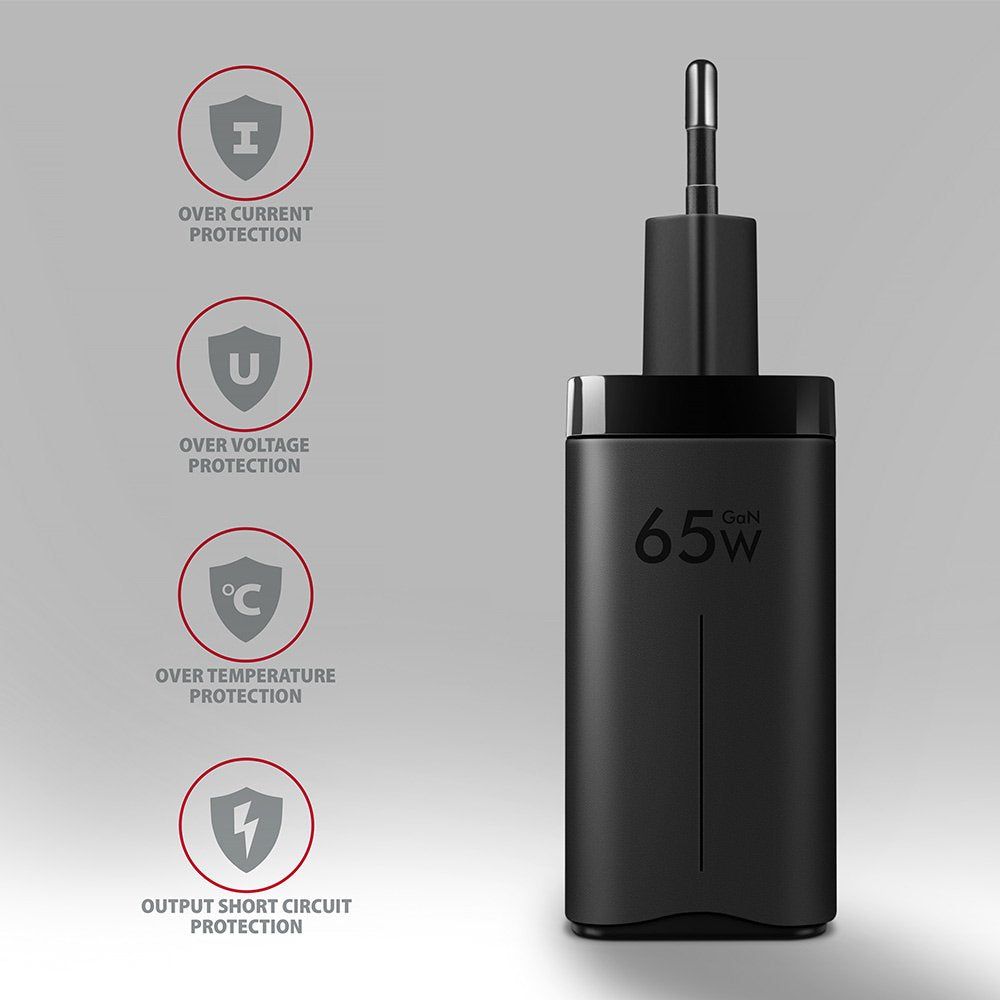 Cargador Acu-Dpq65, 2x Usb-C, 1x Usb-A, Pd3.0/Qc4+/Pps, 65w - Negro