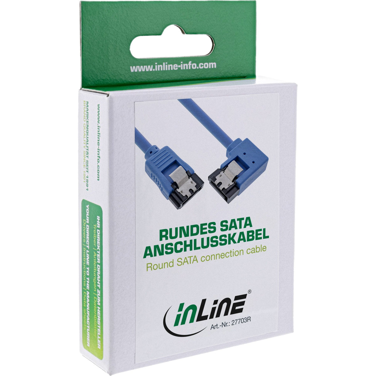 Cable Redondo Inline Sata De 6 Gb/S Azul En Ángulo Recto De 90° Con Pestillos De 0,5 M
