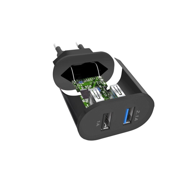 Cargador Pared Sbs 2x Usb 100/250v 1000 Mah Carga Rapida Negro