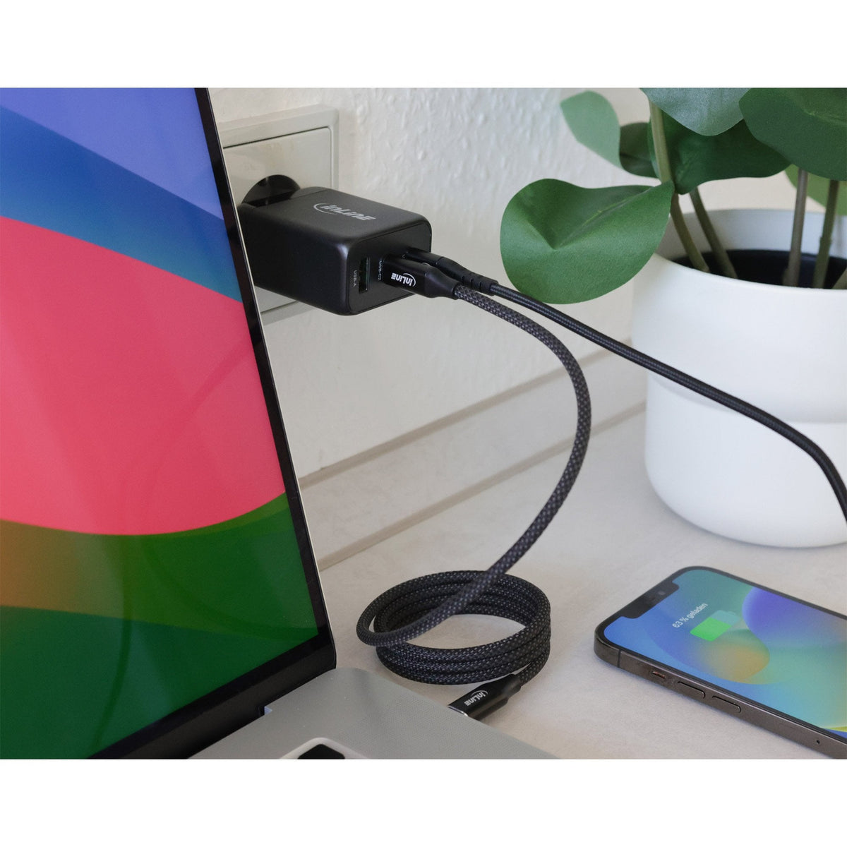 Inline® Usb Pd Power Supply, Gan Charger, 3-Port, Dual Usb-C + Usb-A, 65w, Black