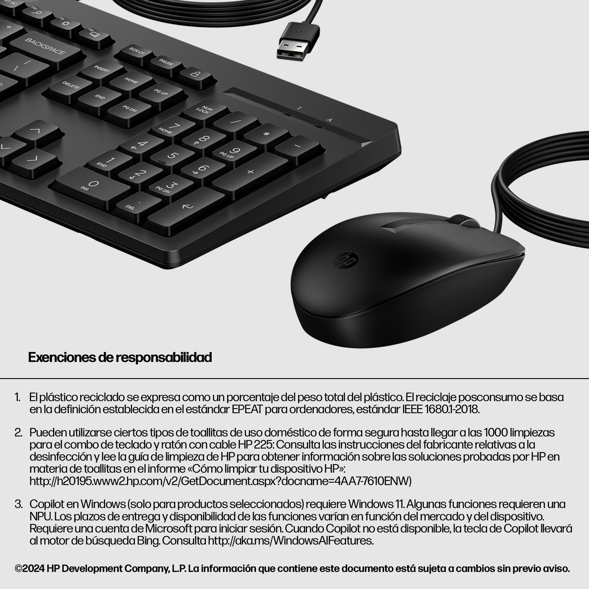 Ratón Y Teclado Hp 225 Con Cable, Juego De Sobremesa Negro, Diseño De 286j4aa#Abd